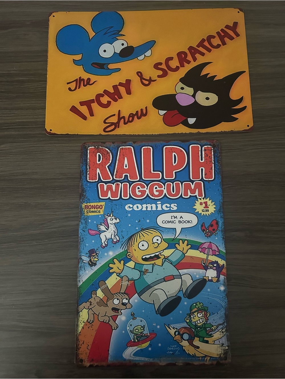 Ralph Wiggum Comics Metal Sign + Itchy & Scratchy Wall Art - The Simpsons